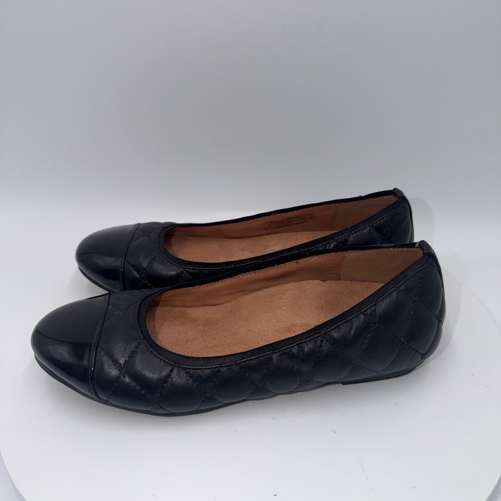 Vionic Desiree Quilted Black Leather Patent Cap Toe Ballet Flats Women 6